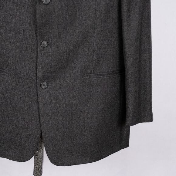 Men's Classic Wool Cashmere Blazer Sport Coat Size 46L Gray Herringbone Woolmark - Picture 3 of 13